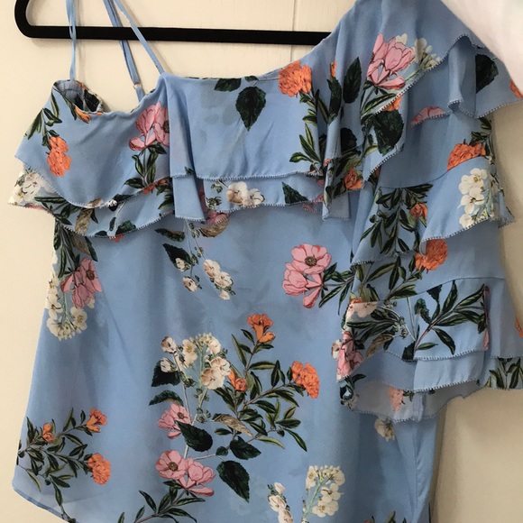Parker Blue floral one shoulder top - Picture 2 of 6